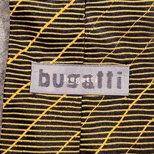 Vintage‎ Bugatti Silk Tie Black Yellow Stripe Mens Designer Luxury Necktie USA
